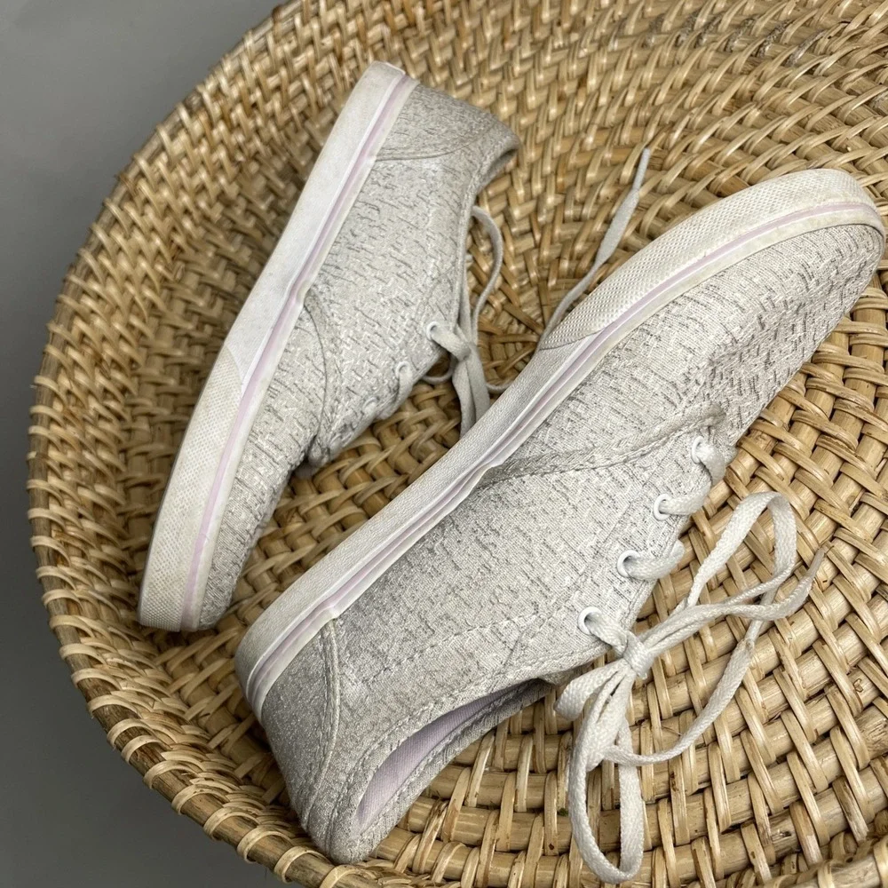 Vans Girls 2 Heathered Gray Silver Missy Sneakers Skater Metallic Fabric Lace Up